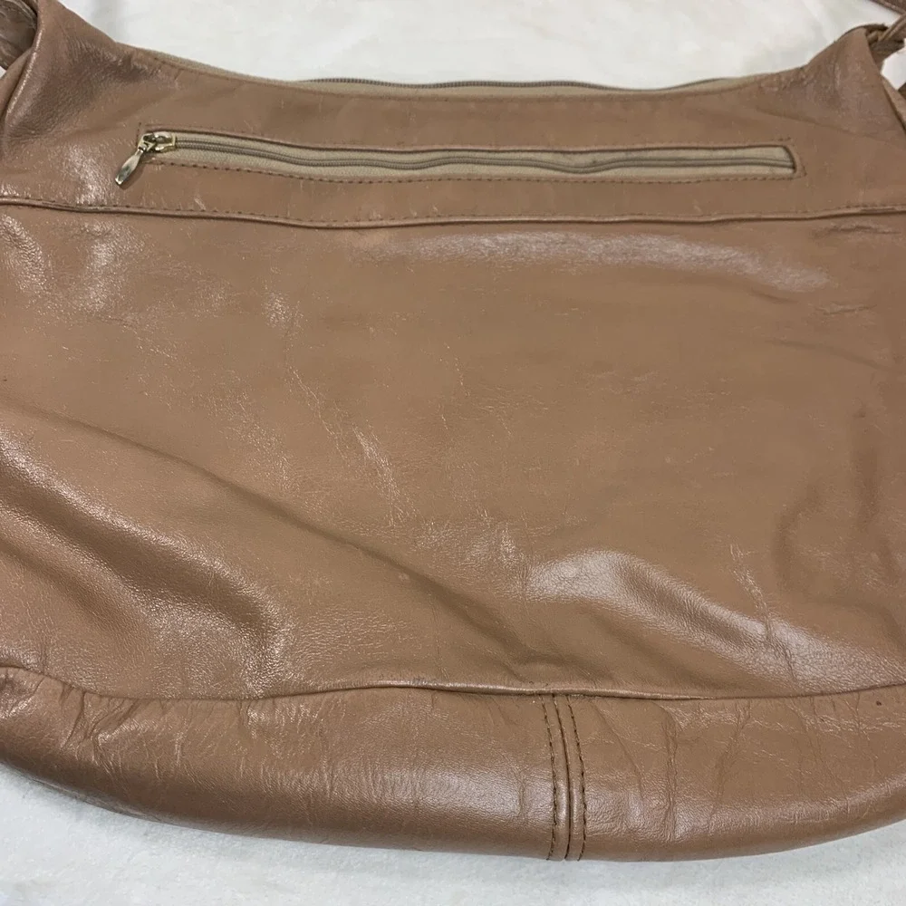 SAS Vintage Natural Tan Beige Brown‎ Leather Shoulder Bag Purse Knot Strap VTG